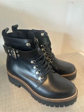 Bosi Designer Black Leather Combat Boots 🖤